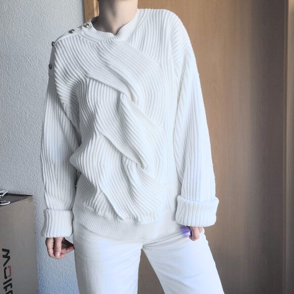 3.1 Phillip Lim White Twisted Cable Knit Crew Neck Sweater Size Small - Picture 2 of 10